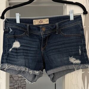Hollister Dark Blue Distressed Jean Shorts